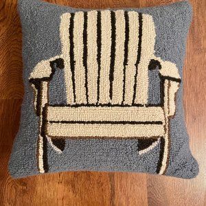 Hooked Throw Pillow with Blue Background and White Adirondack (17"x17")